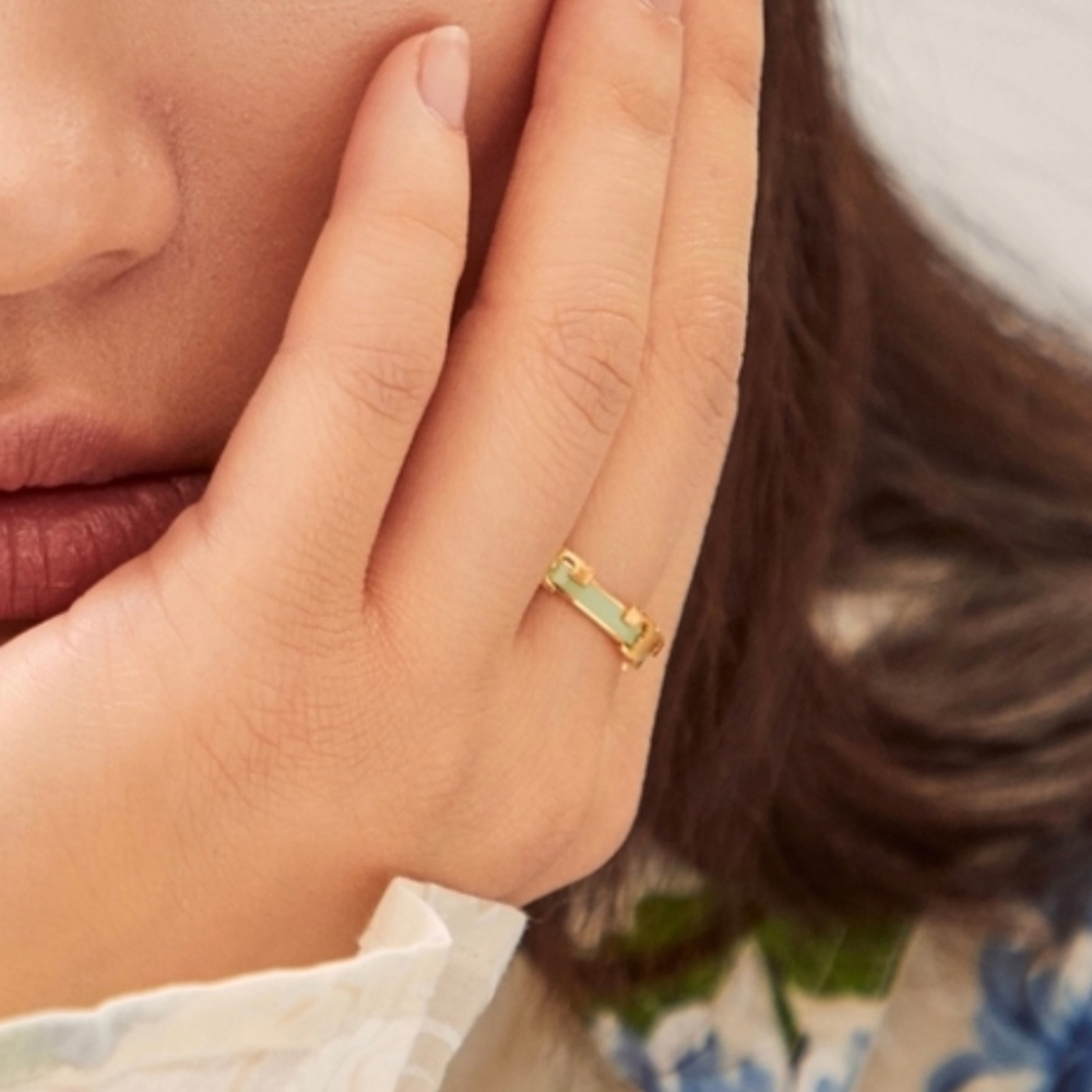 Tory Burch Serif-T Enamel Stackable Ring Size 7 M… - image 2